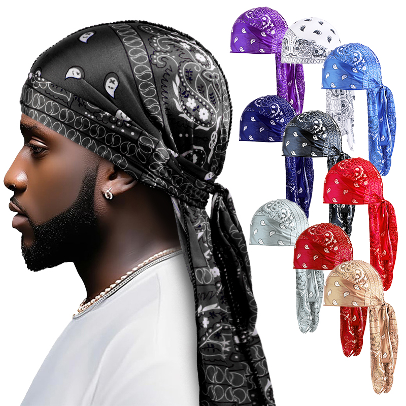 Street Fashion Hijab - Amoeba طباعة حريري Durag عصابات ذيل